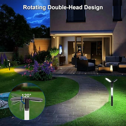 EMANER Solar Flood Lights Outdoor 2-Pack, Dual Color 2700-6000K CCT Change, Dusk to Dawn Solar Pathway Light with Stake, 12Hrs All-Night Illumination for Lawn Landscape Patio Security