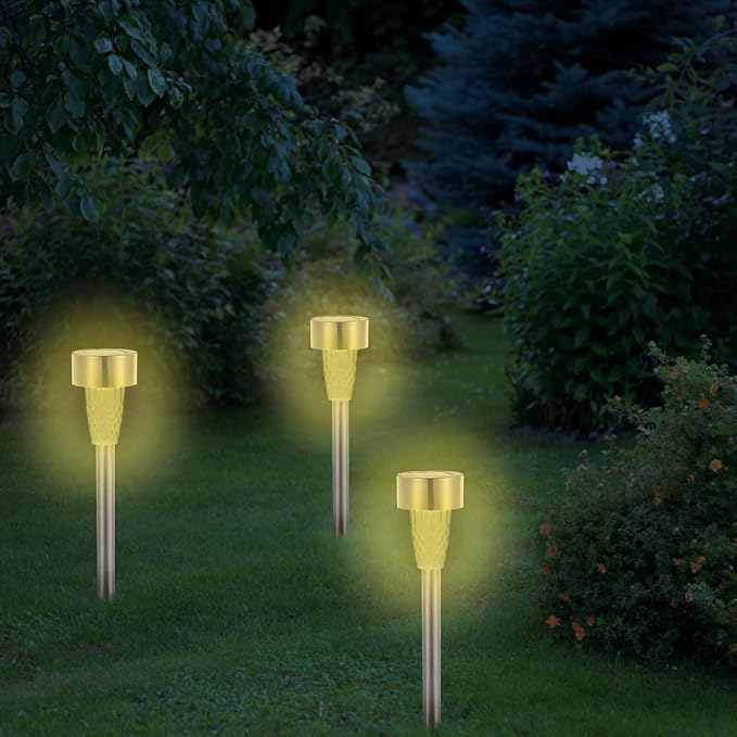 TIDTALEO 12pcs Solar Powered Stainless Steel Lawn Lights Warm Outdoor Garden Pathway Lighting Kit for Patio Landscape Decor