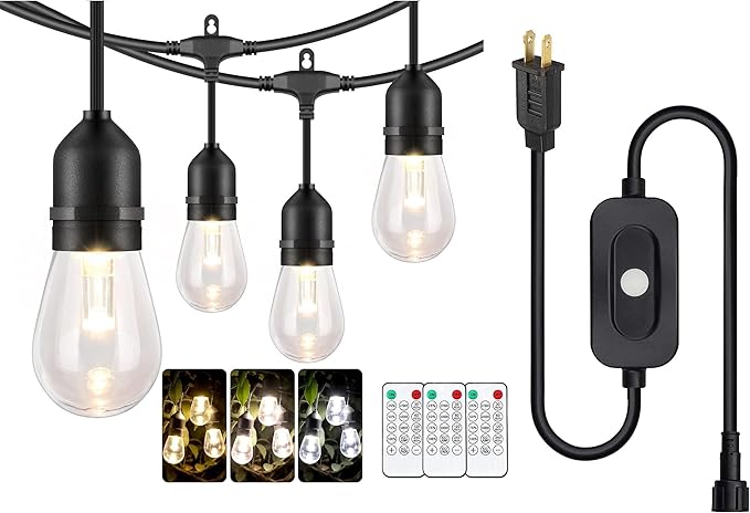 Mlambert Plug in 3 Color Outdoor LED Dimmable String Lights Bundle with 1 Controller Box and 1 Remote
