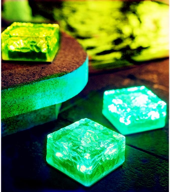 Outdoor 4 Pack Ice Cube Bricks Rocks Lights Solar Powered LED In Ground Pathways Patio Yard Garden Glow Lights Decor | Lumora