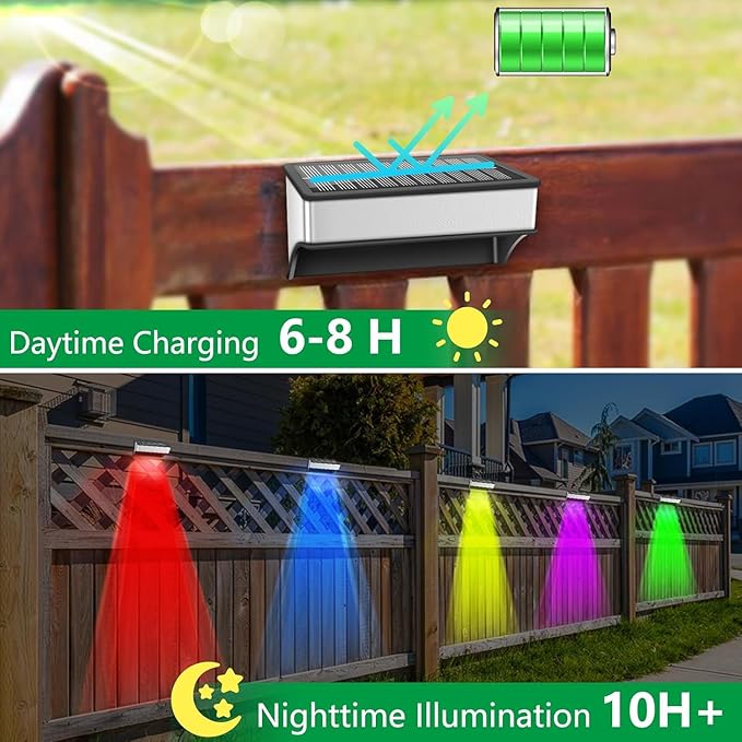 Solar Fence Lights Outdoor,Step Lights Solar Powered with 9 Lighting Options, IP65 Waterproof, Deck Light Solar Powered for Outside/Backyard/Patio/Wall/Railing/Pool/Stair (2 Packs)