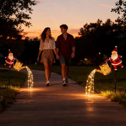Santa Claus Watering Can Solar Lights Outdoor, Waterproof Father Christmas Solar Garden Lights, Santa Claus Solars Watering Can with LED Cascading Light, Solars Lanterns Father Christmas Decoration
