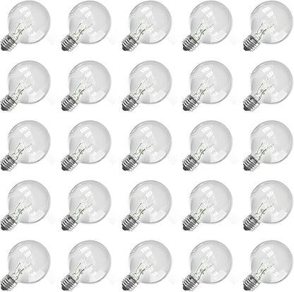 25Ft G40 Outdoor String Lights with 25 Clear Vintage Light Bulbs and 25 Pack G40 Replacement Light Bulbs, C7/E12 Screw Base, 5W Black Wire