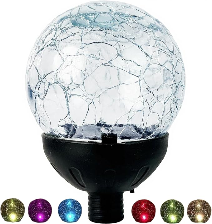 NUENUN Solar Globe Lights Cracked Glass Ball,Garden Decor Outdoor Waterproof,Globe Lighting for Tequila Sculpture Metal Agave Plant Home Decor Balcony Backyard