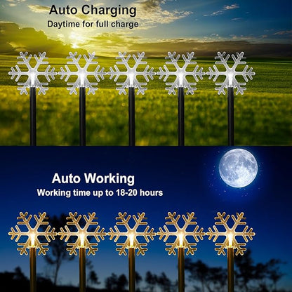 Solar Christmas Pathway Lights, 5 Pack Snowflake Decor Outdoor Waterproof Stake Lights for Garden, Lawn, Patio, Wedding Party