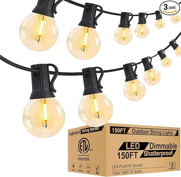 Lightdot 150FT Outdoor String Lights, LED Bistro String Lights with Shatterproof G40 Vintage Bulbs, 2200K Dimmable | Lumora