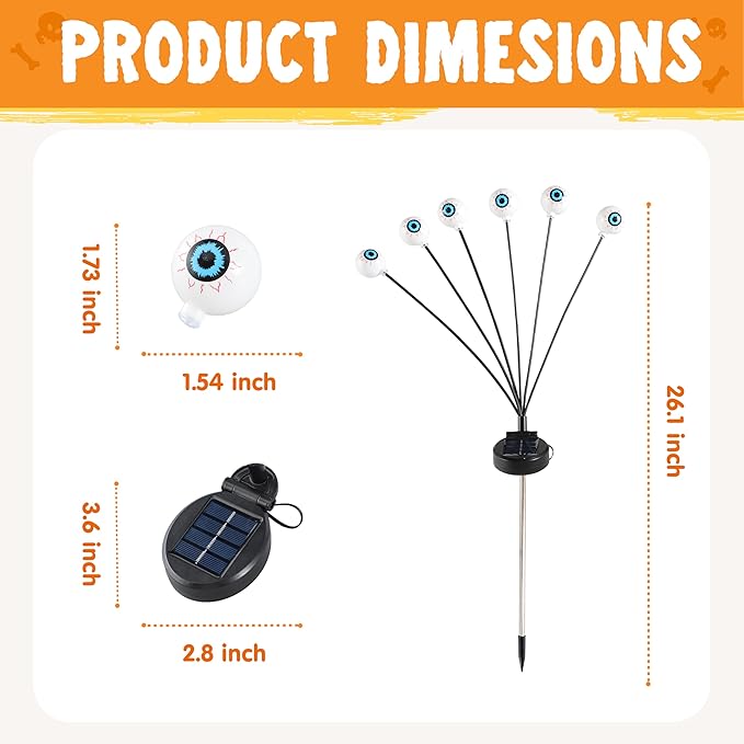 JOYIN Halloween Decorations Outdoor Solar Scary Eyeball Lights, 2 Pcs 12LEDs Warm Pathway Yard Stakes, Waterproof Firefly Lights for Halloween Graveyard Yard Garden Patio Walkway Party