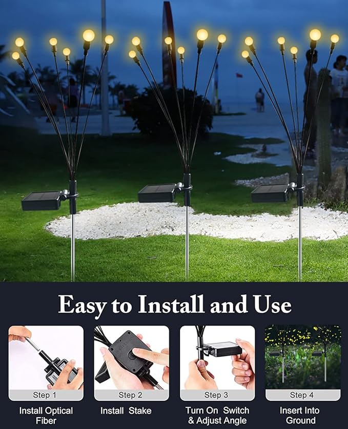 2PCS Solar Powered Firefly Lights Outdoor Waterproof, Solar Starburst Swaying Garden Lights, Swaying When Wind Blows Solar Garden Lights Outdoor Decorative String Lights