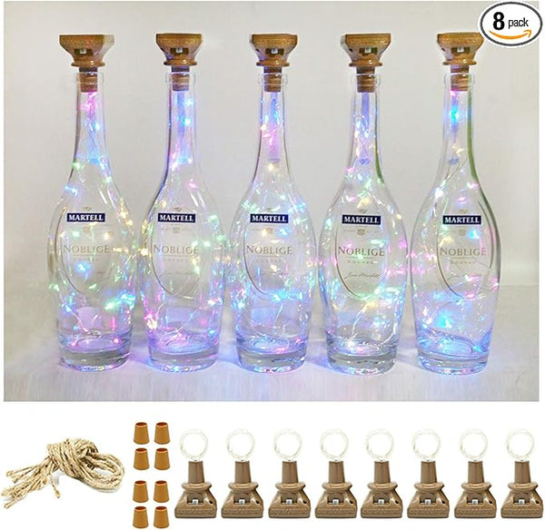 Square 8 Pack Solar Powered Wine Bottle Lights, 20 LED Waterproof Copper Cork Lights for Wedding, Christmas | Lumora