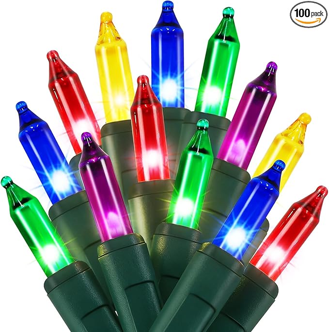 Multicolor Christmas String Lights, 100 Count, Incandescent Mini Christmas Lights, Connectable Xmas Tree Light for Indoor Outdoor Garland Birthday Holiday Wedding Festival Party