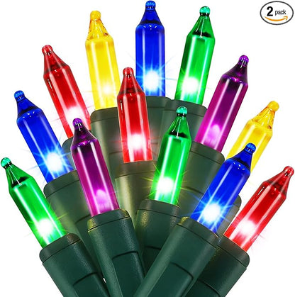 2 Pack Multicolor Christmas String Lights, 100 Count Each, Incandescent Mini Christmas Lights, Connectable Xmas Tree Light for Indoor Outdoor Garland Birthday Holiday Wedding Festival Party