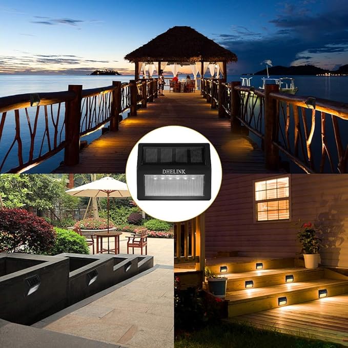 8 Pack Solar Deck Lights Outdoor Waterproof, 6 LED Solar Step Lights, Warm White Auto On/Off Solar Powered Lights for Stairs, Fence, Yard, Patio, Walkway & Garden