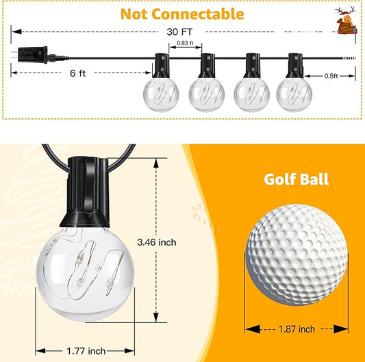 Ollny Christmas Lights 30FT 30Bulbs, RGBW Color Changing Outdoor Light, Plug in Remote Waterproof Shatterproof Timers G40 String Lights for Patio Balcony Porch Camping Deck Yard