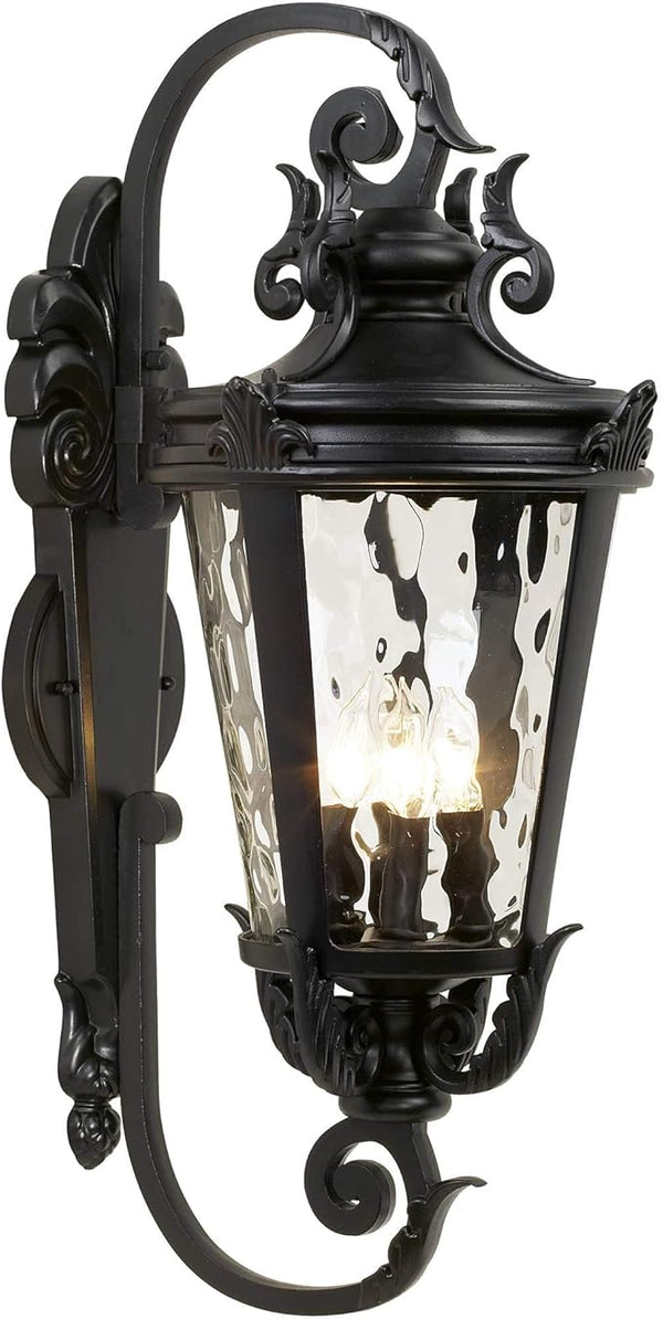 John Timberland Marseille Rustic Vintage Outdoor Wall Light Fixture Textured Black Scroll 27 1/2" Hammered Glass | Lumora