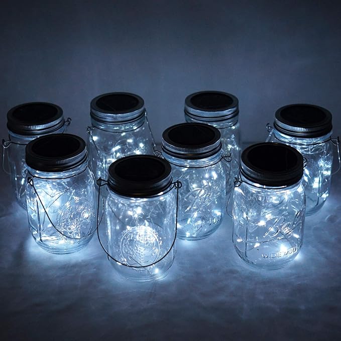 30LED Solar Mason Jar Lights, 8 Pack Jar Lid String Lights (No Jars), Waterproof Fairy Firefly Light for Garden, Patio, Outdoor, Yard, Lawn Decor(Cool White)