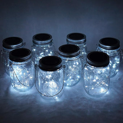 30LED Solar Mason Jar Lights, 8 Pack Jar Lid String Lights (No Jars), Waterproof Fairy Firefly Light for Garden, Patio, Outdoor, Yard, Lawn Decor(Cool White)