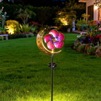 Solar Moon Windmill Decorative Garden Light - Metal Stake Windmill with Glass Ball LED, Outdoor Lawn Lamp for Yard Decoration (Red)