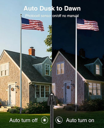 SUNVIE 20W Dusk to Dawn Spot Lights Outdoor Weatherproof 5000K LED Flag Pole Light 120V Plug in Landscape Spotlight with Photocell Sensor Ultra Bright Bullet Flag Light for Yard Garden Tree Statue