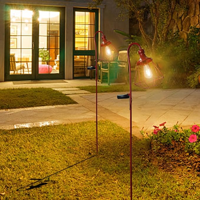 2 Pack Solar Pathway Lights Outdoor Waterproof Solar Powered Metal Path Lighting for Garden Backyard Landscape Lighting, Decor Lights Gift for Women, Red