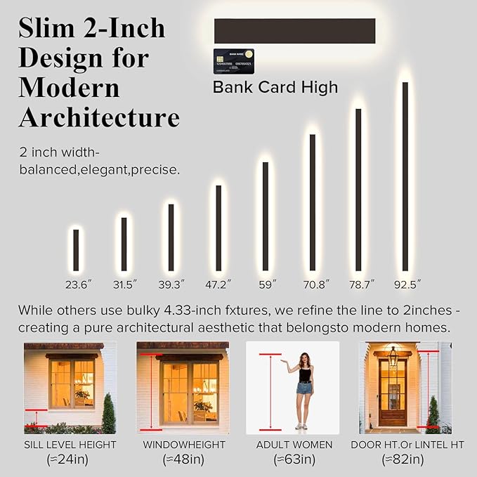 Modern Outdoor Wall Lights 79 Inch, 3000K Linear Exterior Wall Light Wall Mount, IP65 Waterproof Long Porch Wall | Lumora