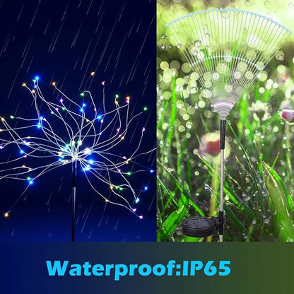 HELESIN Christmas Outdoor Solar Garden Lights,105 LED Solar Powered Decorative Stake Landscape Light DIY Flowers Fireworks Stars for Walkway Pathway Backyard Christmas Party Decor 2 Pack（Mulit-Color）