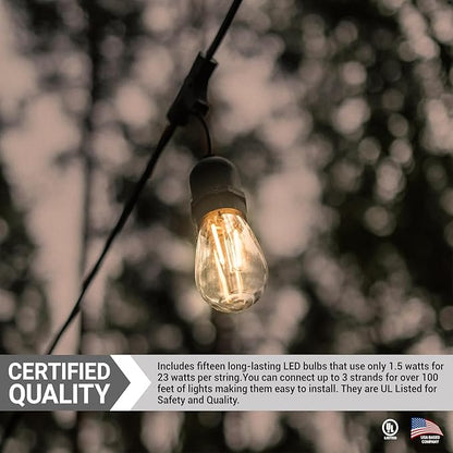 Diodesy- 48Ft Outdoor String Lights with S14 LED Shatterproof Edison Bulb & 15 Hanging Socket Commercial Grade E26 Medium Base 22.5W 2250 Lumens 2700K Warm White- Waterproof for Patio Garden Backyard