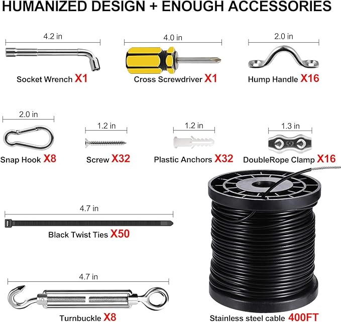 BLIKA String Light Hanging Kits, 400FT Coated Stainless Steel 304 Wire Rope, Outdoor Light Guide Wire, Globe String | Lumora