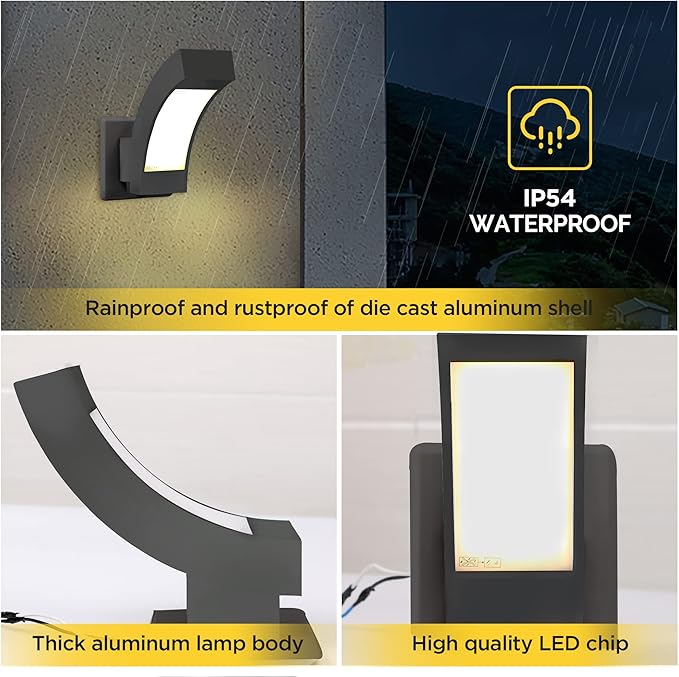 Outdoor Wall Lights 2 Pack Porch Light Exterior Wall Mount Lamp Fixture 600LM Modern Front Door Lighting for House Garage IP54 Waterproof
