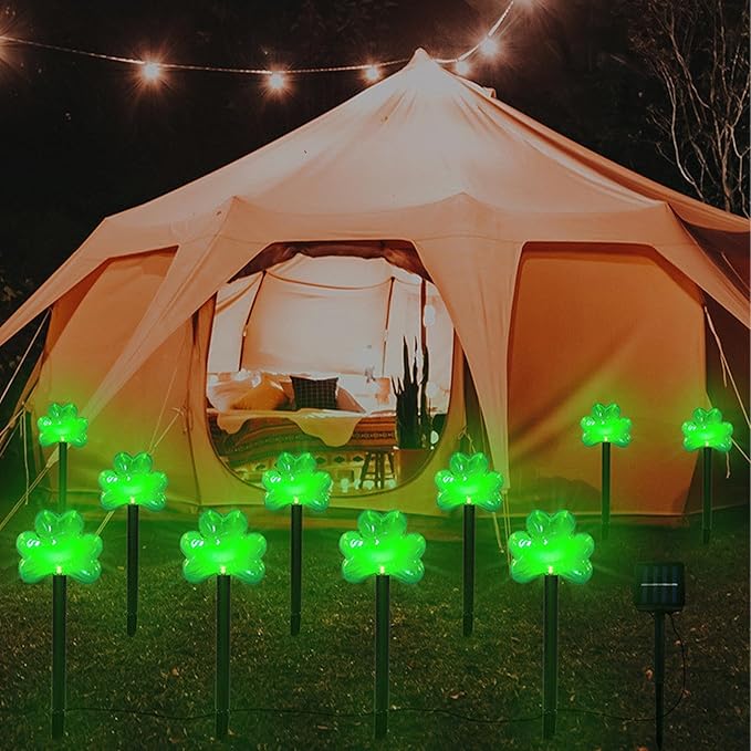 St Patricks Day Outdoor Lights - Lucky Sign Outdoor Lights Decorations, Shamrocks Stake Led Solar Lights | Yard Art | Lumora