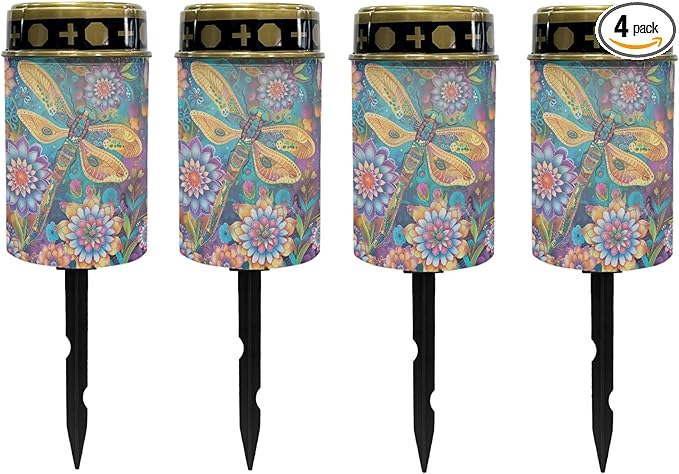 Boho Floral Dragonfly Garden Lights Solar Outdoor Pathway Lights Stake Lights Landscape Lighting for Yard Patio Driveway,LED Solar Lantern Outdoor Table Lamp,Wall Light Auto On/Off