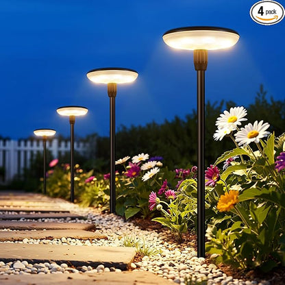 LETMY Solar Pathway Lights Outdoor, 4 Pack Durable Metal Solar Path Lights, Auto On/Off Garden Lights Solar Powered, IP65 Waterproof Solar Lights Outdoor for Landscape, Path, Garden, Patio, Driveway