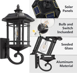Emliviar Solar LED Wall Light Outdoor,Dusk to Dawn Solar Porch Light with Remote Control, Black Finish with Seeded | Lumora