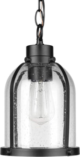 Globe Electric 44627 1-Light Outdoor Pendant, Matte Black, Clear Seeded Glass Shade, Bulb Included | Lumora