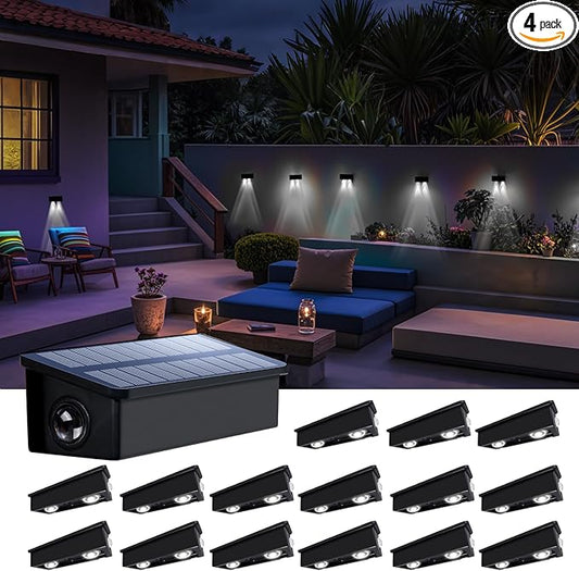 Fence Lights Solar Powered Outdoor Waterproof Outside Wall LED Landscaping Lamp 16 Pack for Yard, Deck, Patio, Rail, Garage, Pool, Balcony, Energy Efficient Cool White Safety and Ambiance,Easy Install