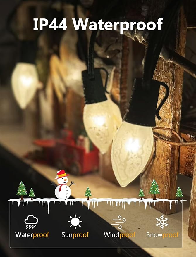 25Ft Frosted White Christmas Lights C9 Vintage Christmas String Lights with 26 Frosted White Bulbs(1 Spare) Hanging | Lumora