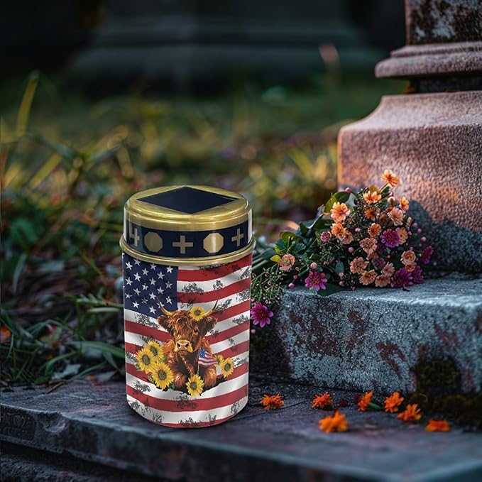 American Flag Yak Sunflower Solar Cemetery Grave Decorations, Waterproof Memorial Cemetery Decorations Lights for Birthday Mother Day Fathery Day Memorial Day