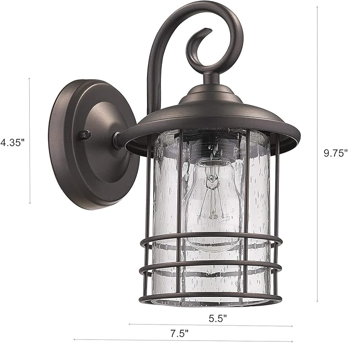 MICSIU 2-Pack Oil Rubbed Bronze Outdoor Light Fixtures Wall Mount, 9.8" Exterior Wall Sconces with Clear Seedy Glass, Waterproof Porch Lights for House, Garage, Patio, E26 Base