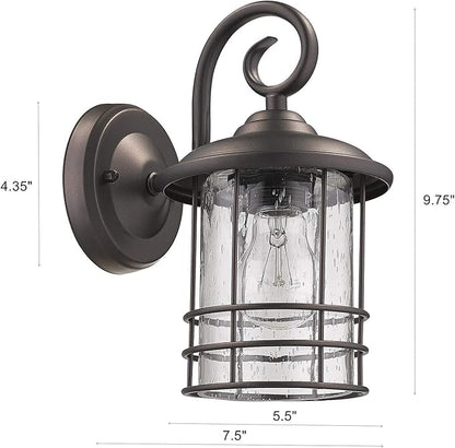 MICSIU 2-Pack Oil Rubbed Bronze Outdoor Light Fixtures Wall Mount, 9.8" Exterior Wall Sconces with Clear Seedy Glass, Waterproof Porch Lights for House, Garage, Patio, E26 Base