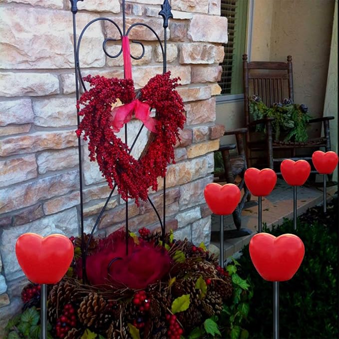 Set of 6 Solar Red Heart Stake Lights for Valentines Day Decor, Outdoor Waterproof Heart Shaped Light for Garden Pathway Flowerbed Cemetery Grave Porch Walkway Valentine's Theme Decorations