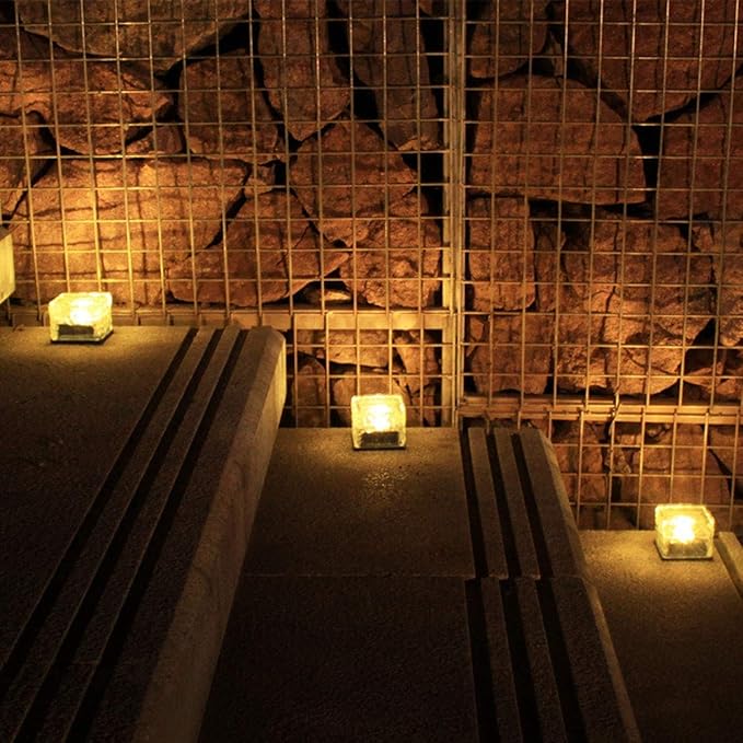 4 Pack Solar Path Ice Cube Lights Outdoor, Waterproof Glass LED Glass Clear Brick in-Groud Buried Festive Light Night Lamp for Garden Courtyard Pathway Patio Pool Pond Decoration(Warm White)