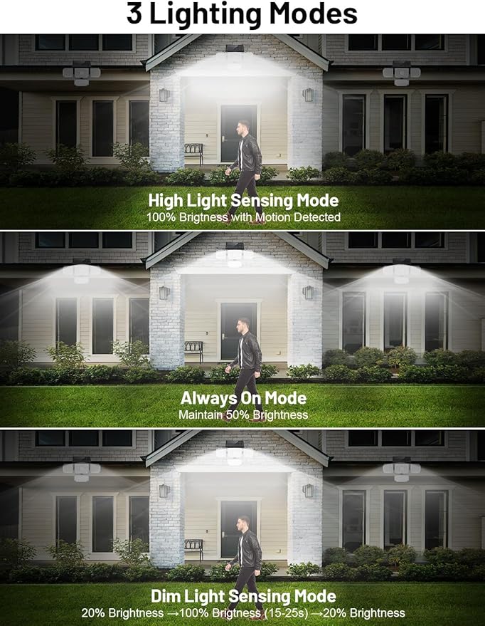 Solar Lights Outdoor, 214 LED Motion Sensor Waterproof Solar Security Light with Remote Control, 4 Heads 270° Wide Angle Flood Wall Light with 3 Modes, Auto On/Off for Outside Patio Backyard (2 Pack)