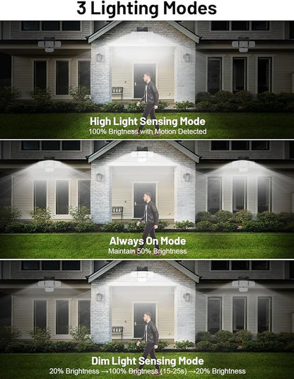 Solar Lights Outdoor, 214 LED Motion Sensor Waterproof Solar Security Light with Remote Control, 4 Heads 270° Wide Angle Flood Wall Light with 3 Modes, Auto On/Off for Outside Patio Backyard (2 Pack)