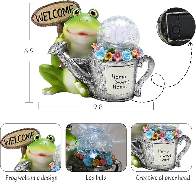 Bshine Frog Solar Lights Outdoor Garden - Waterproof Frog Statue Decoration for Patio, Path, Pathway Sculpture Yard Art, Lawn Ornaments Gift for Mom, Home Decor Valentine's Day Gift