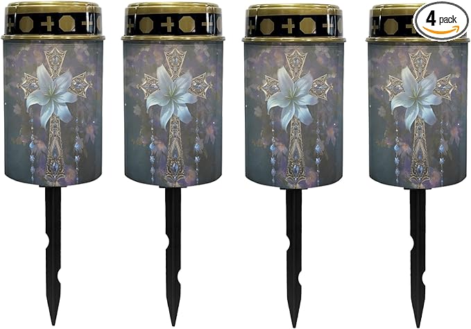 Solar Pathway Lights,Grave Crosses for Cemetery Solar Lights Outdoor Waterproof Garden Stake Lights for Outside Patio Landscape Lighting Flameless Warm White Pathway Lights Spotlights