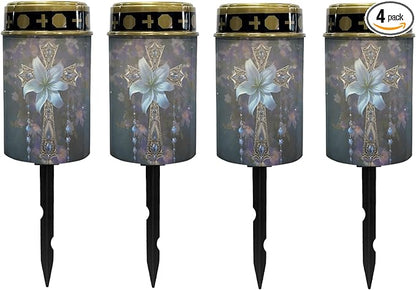 Solar Pathway Lights,Grave Crosses for Cemetery Solar Lights Outdoor Waterproof Garden Stake Lights for Outside Patio Landscape Lighting Flameless Warm White Pathway Lights Spotlights