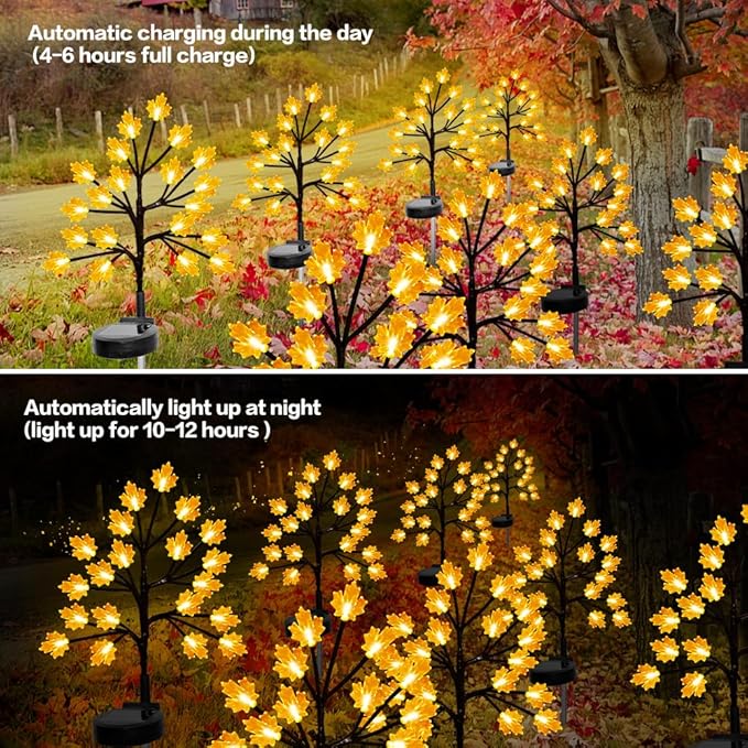 Solar Fall Lights for Thanksgiving Day Decorations Outdoor,2PACK 40LED Artificial Maple Tree for Fall Party Gifts | Lumora