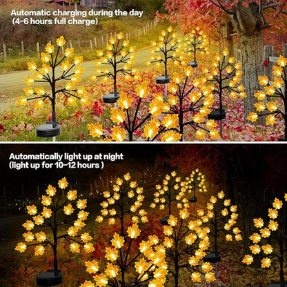 Solar Fall Lights for Thanksgiving Day Decorations Outdoor,2PACK 40LED Artificial Maple Tree for Fall Party Gifts Décor Outside Lights,Solar Thanksgiving Path Lights for Home Fall Autumn Decor Orange