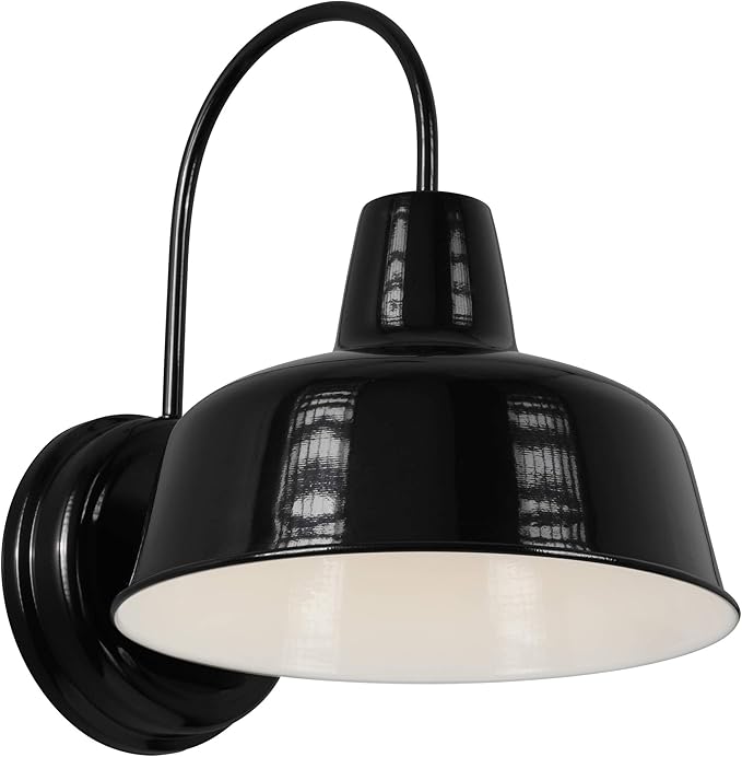 Design House Mason Farmhouse Gooseneck Barn Light, Outdoor Exterior Porch or Patio Wall Light Fixture, Satin Black, 10 Inch Diameter, 1-Pack, 588830-SB