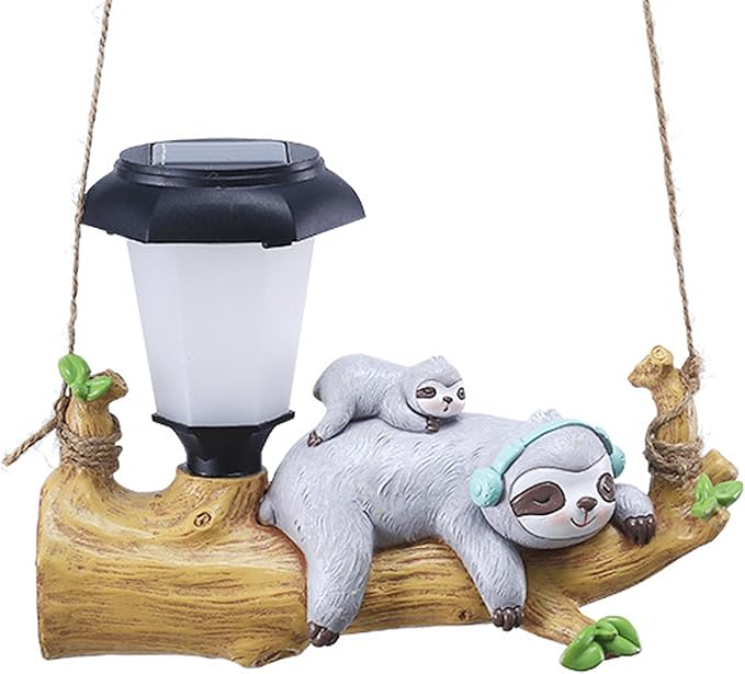 Solar Garden Ornaments Resin Sloth Animal Solar Lights Waterproof Hanging Sloth Decor with LED Lanterns Cute Solar Garden Lights for Patio Balcony Yard Lawn Garden Decorations Sloth