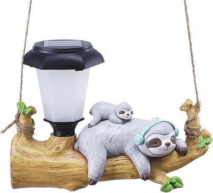 Solar Garden Ornaments Resin Sloth Animal Solar Lights Waterproof Hanging Sloth Decor with LED Lanterns Cute Solar Garden Lights for Patio Balcony Yard Lawn Garden Decorations Sloth
